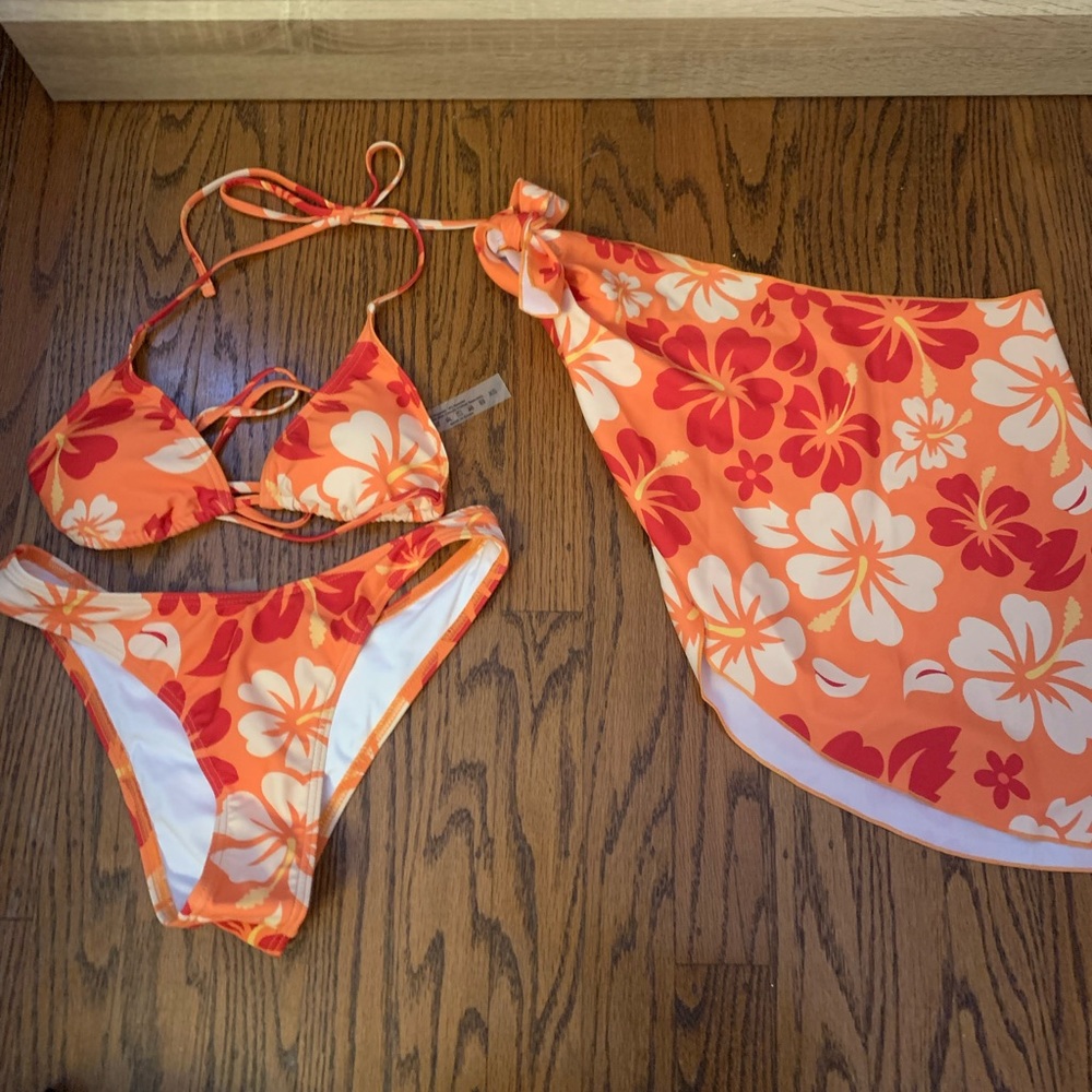 floral triangle bikini with beach skirt